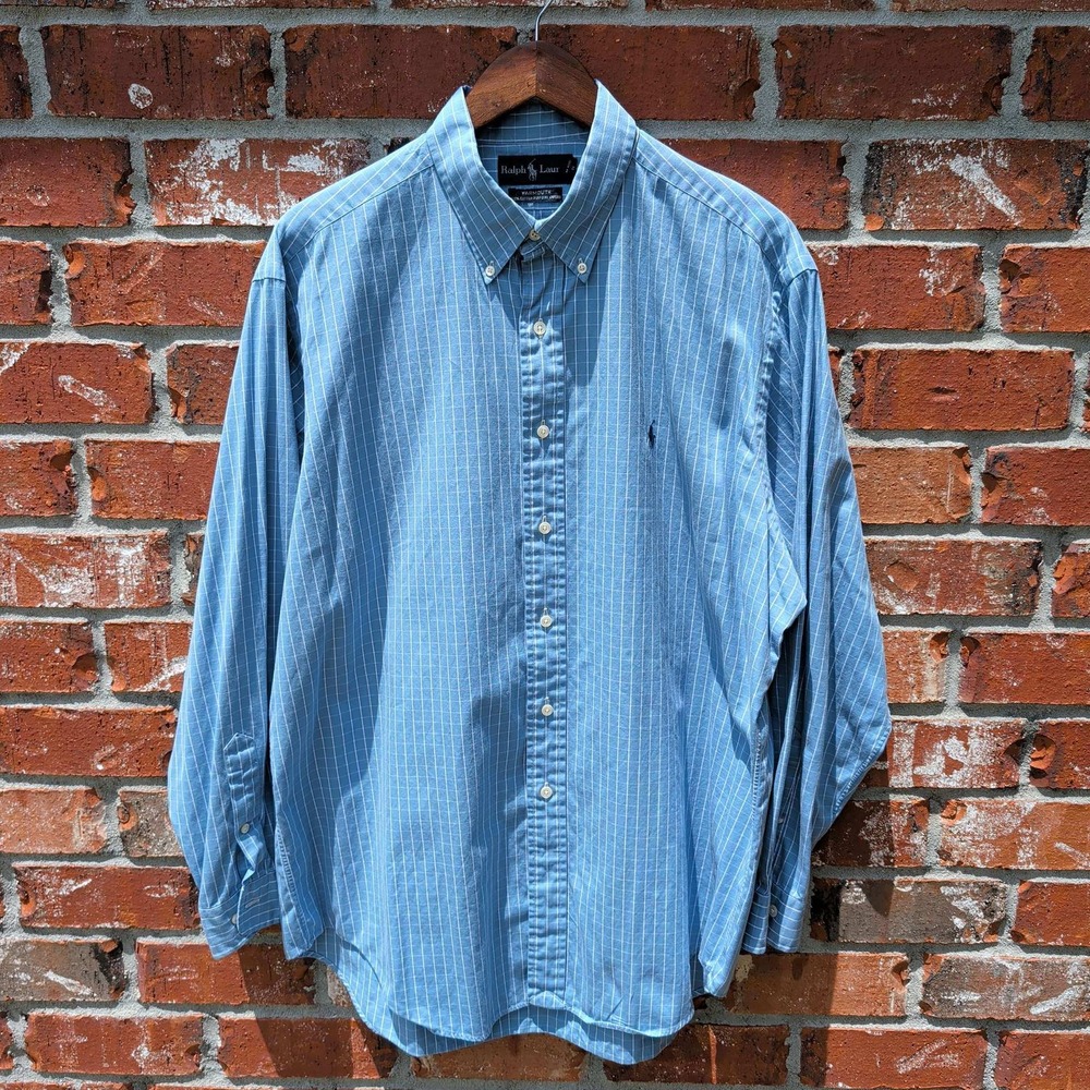 Ralph Lauren Button Down Mens 17 34/35 Blue Yarmouth Pinpoint Oxford Check Shirt
